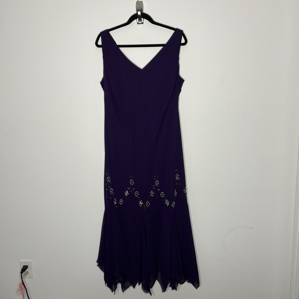 S.L. Fashions Dress Womens 18W Purple Beaded Chiffon Handkerchief Hem Evening - Picture 11 of 12